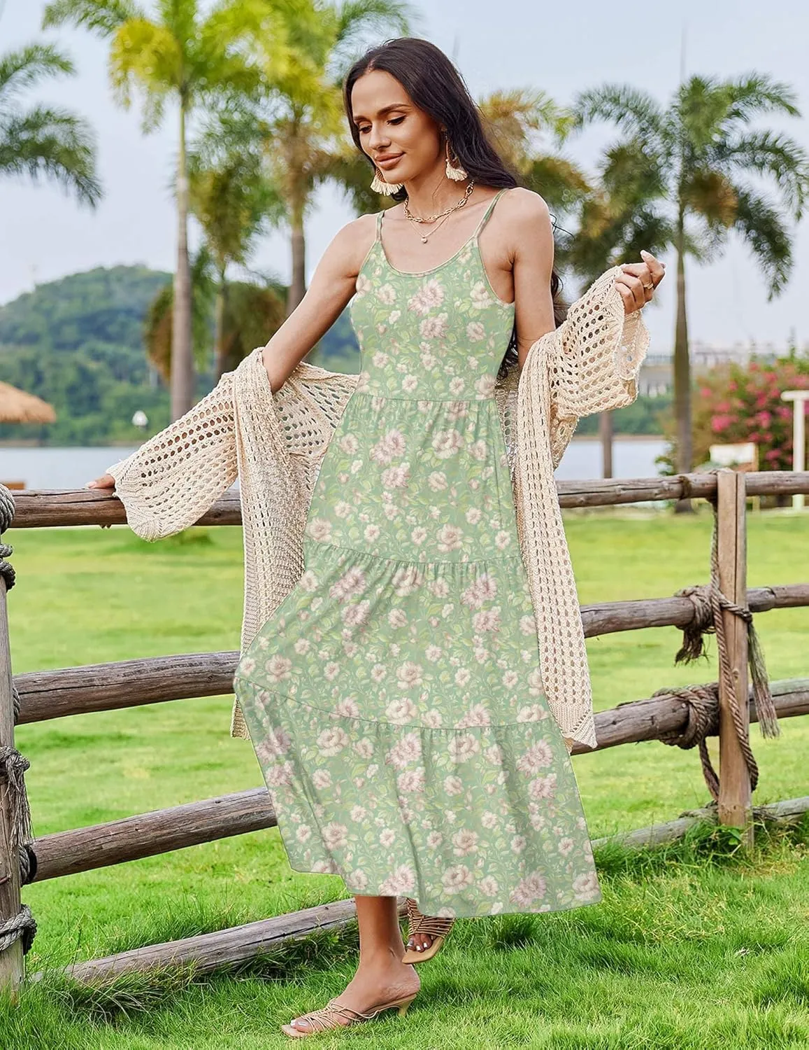 Zeagoo Womens Long Dress Adjustable Strap Floral Casual Dress