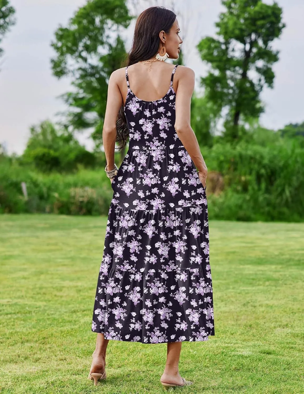 Zeagoo Womens Long Dress Adjustable Strap Floral Casual Dress