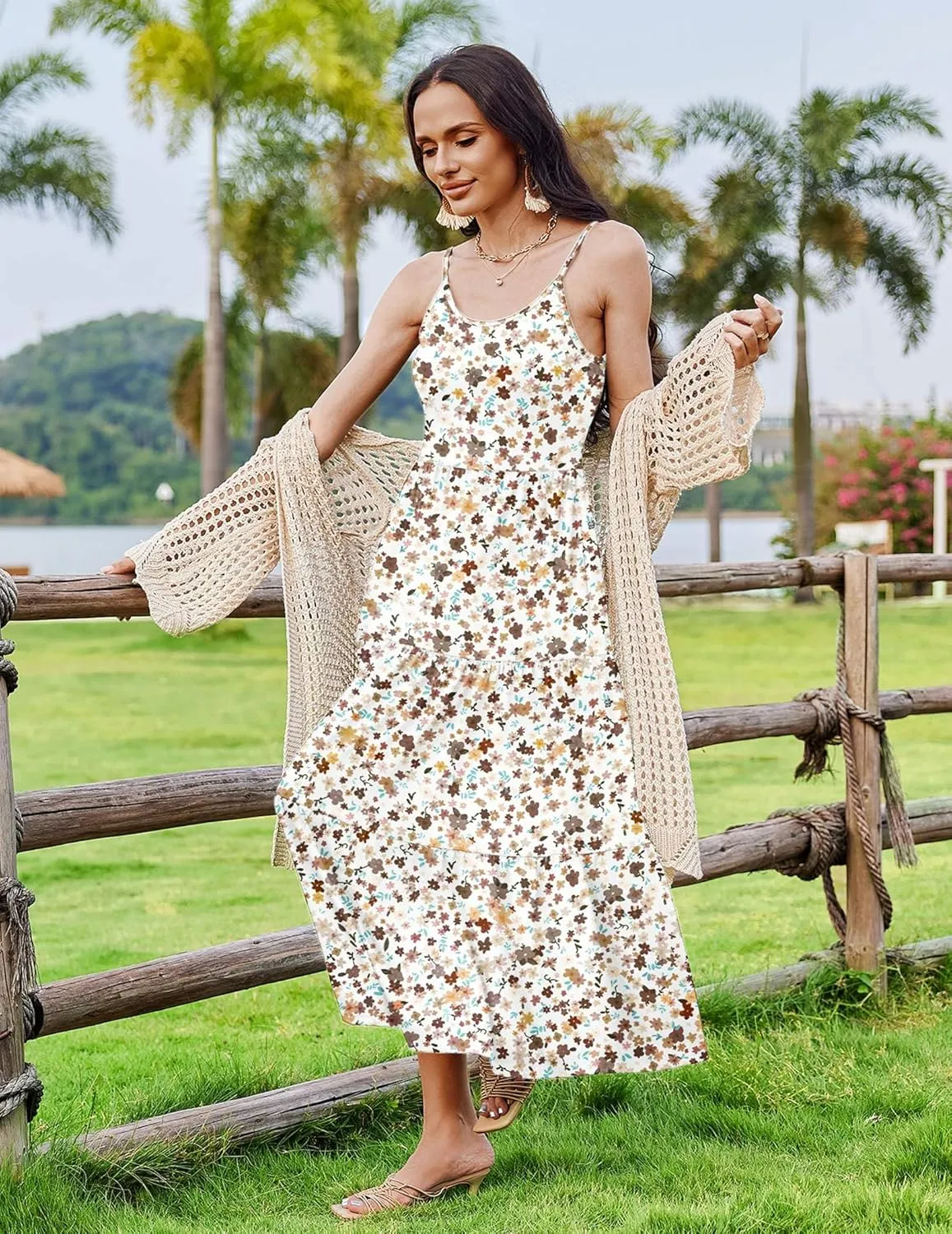 Zeagoo Womens Long Dress Adjustable Strap Floral Casual Dress