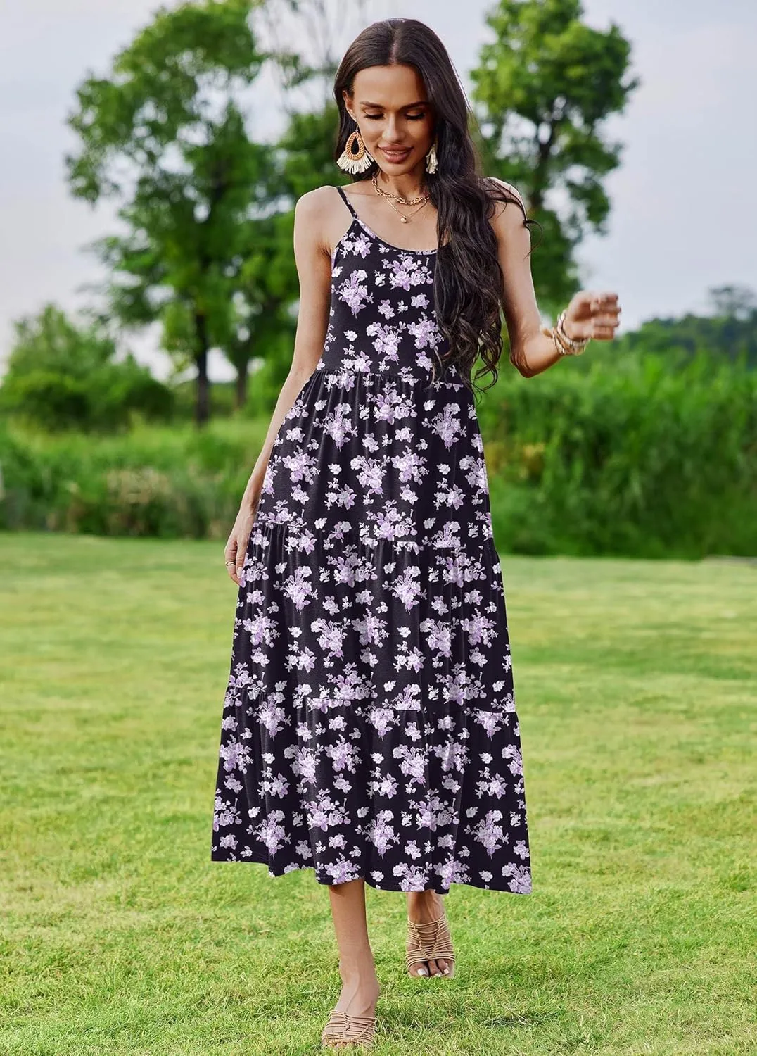 Zeagoo Womens Long Dress Adjustable Strap Floral Casual Dress