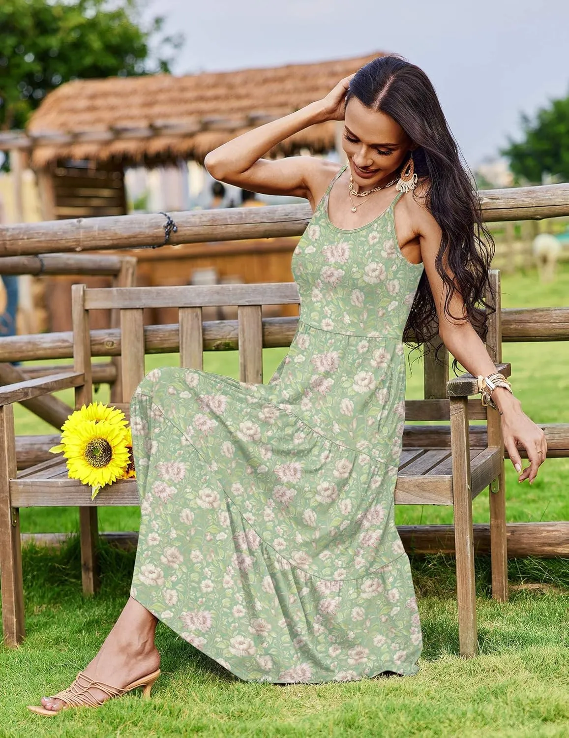 Zeagoo Womens Long Dress Adjustable Strap Floral Casual Dress