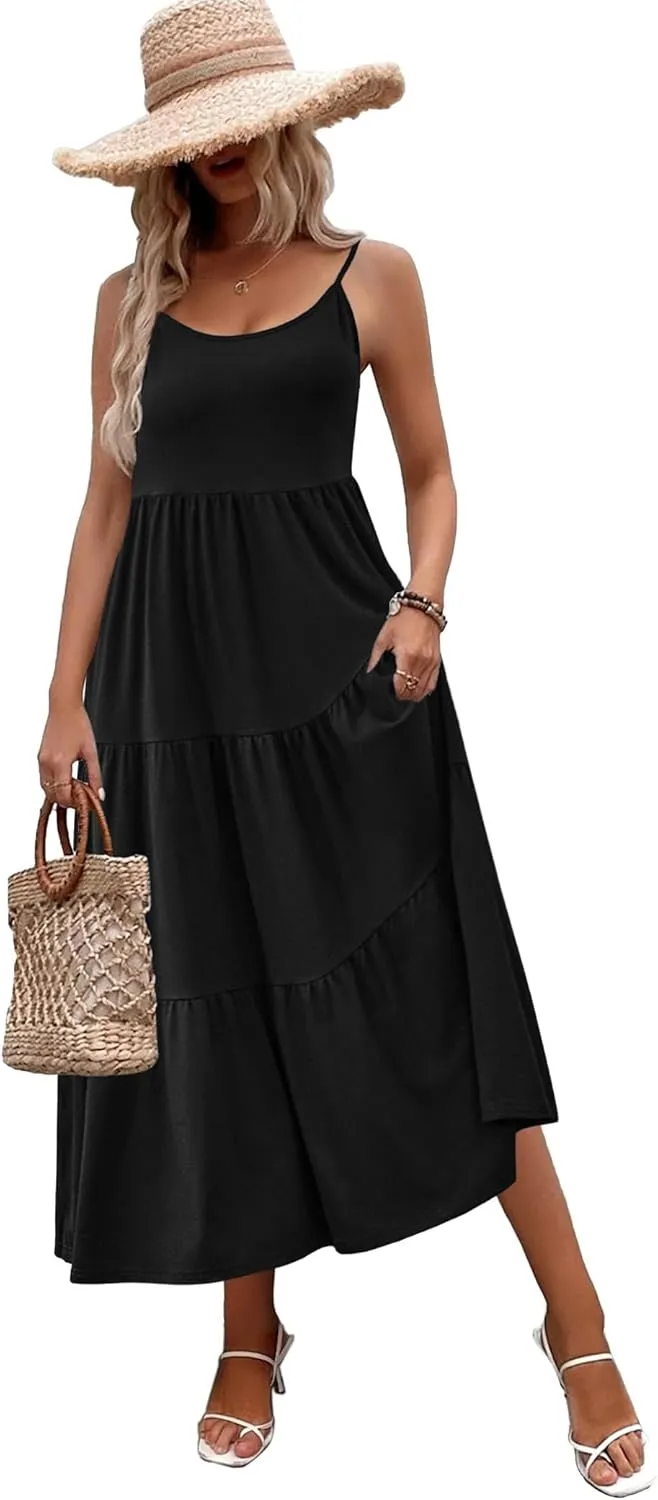 Zeagoo Womens Long Dress Adjustable Strap Floral Casual Dress