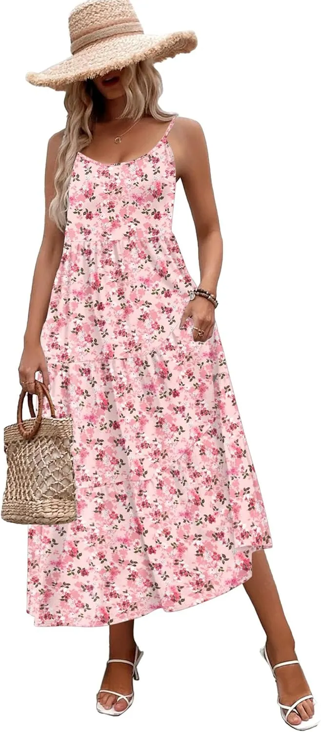 Zeagoo Womens Long Dress Adjustable Strap Floral Casual Dress