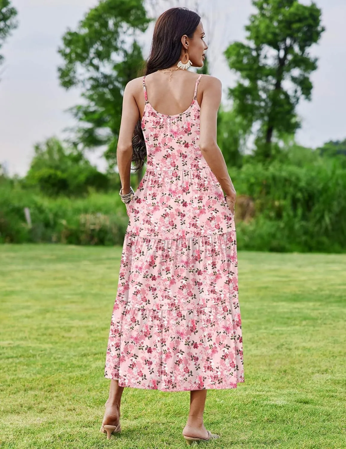 Zeagoo Womens Long Dress Adjustable Strap Floral Casual Dress
