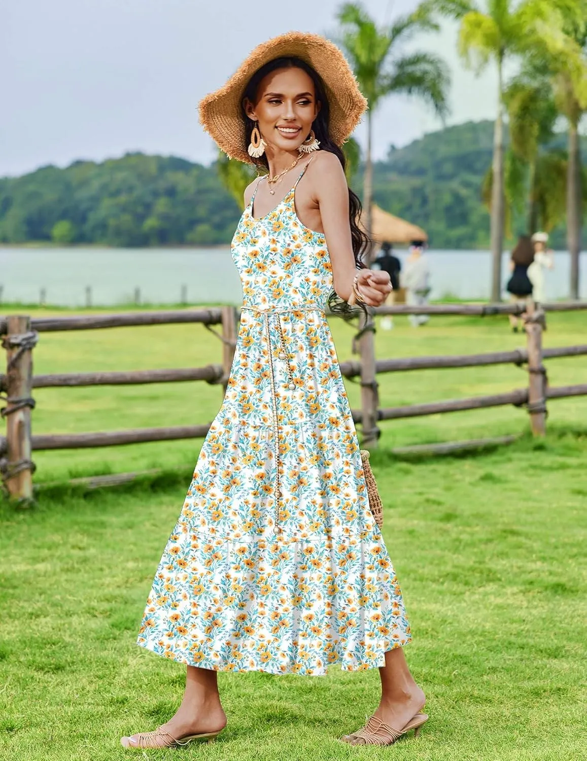 Zeagoo Womens Long Dress Adjustable Strap Floral Casual Dress