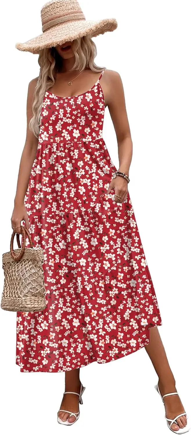 Zeagoo Womens Long Dress Adjustable Strap Floral Casual Dress
