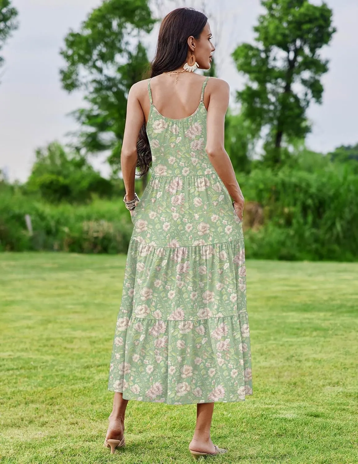 Zeagoo Womens Long Dress Adjustable Strap Floral Casual Dress