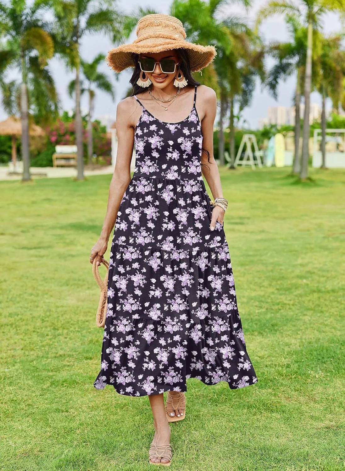Zeagoo Womens Long Dress Adjustable Strap Floral Casual Dress