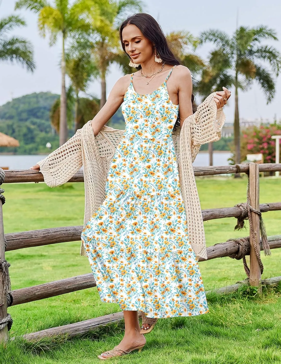 Zeagoo Womens Long Dress Adjustable Strap Floral Casual Dress