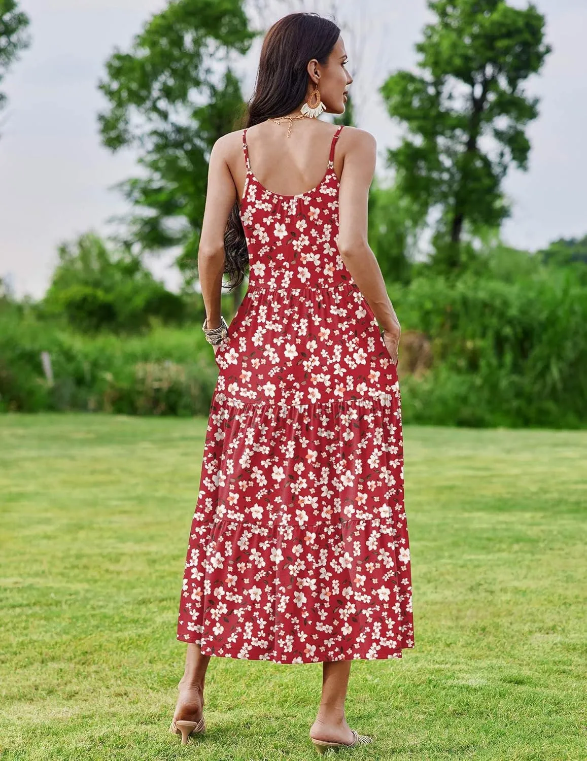Zeagoo Womens Long Dress Adjustable Strap Floral Casual Dress