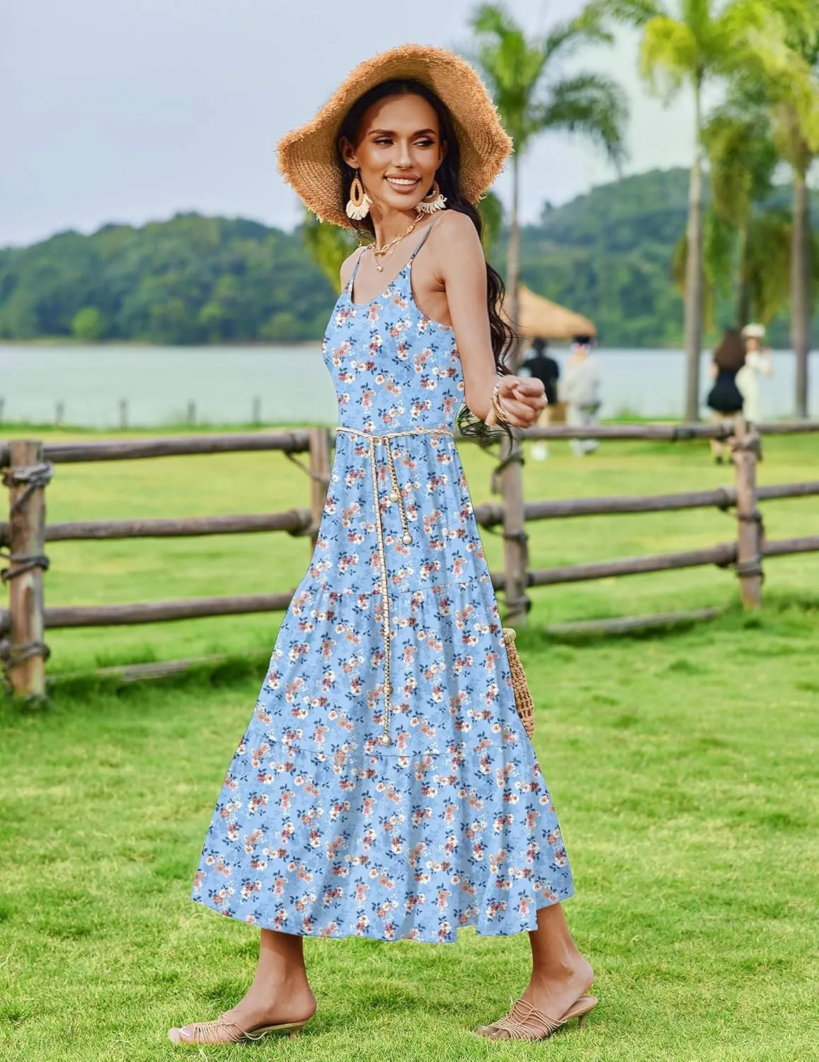 Zeagoo Womens Long Dress Adjustable Strap Floral Casual Dress