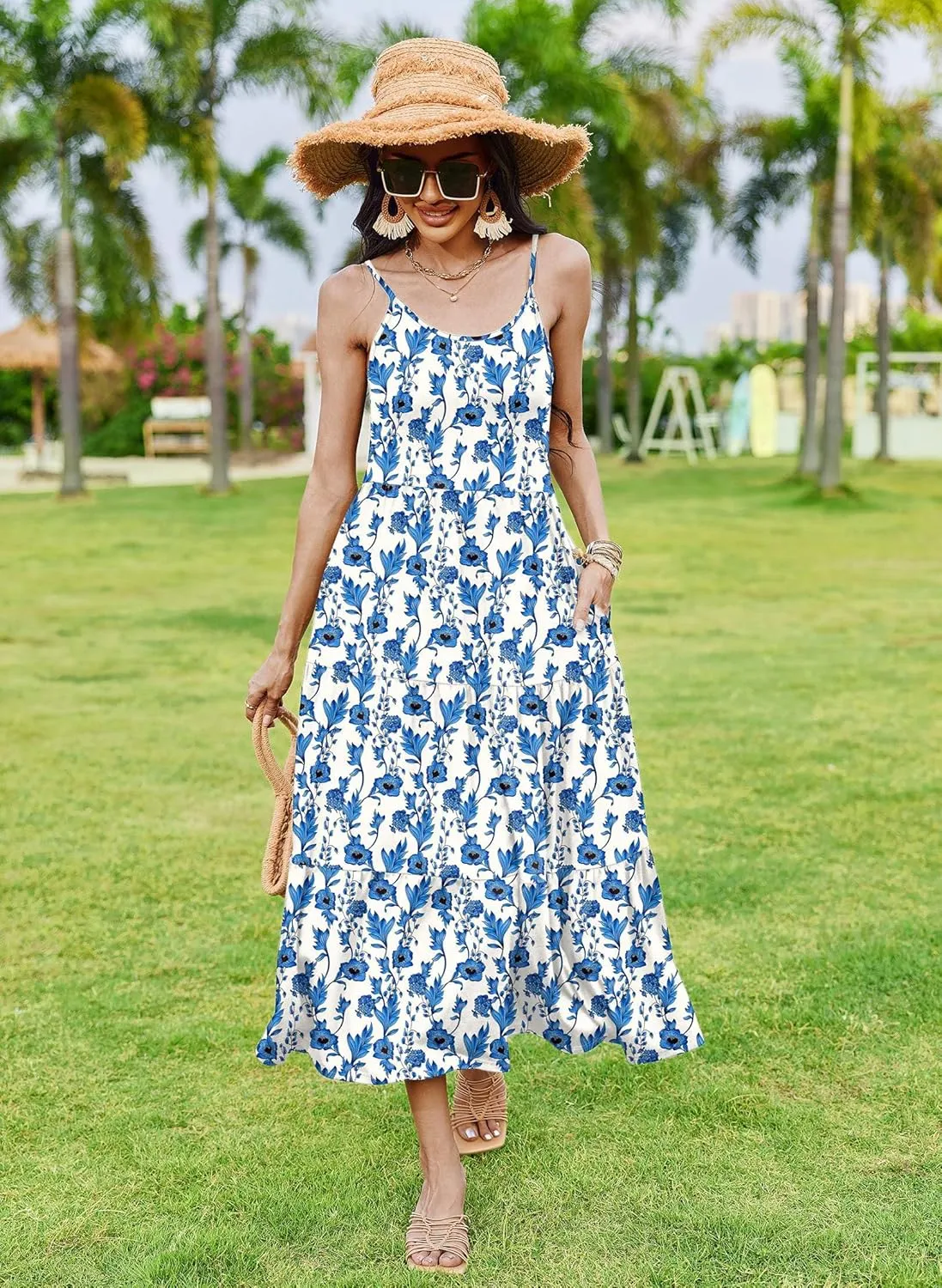 Zeagoo Womens Long Dress Adjustable Strap Floral Casual Dress