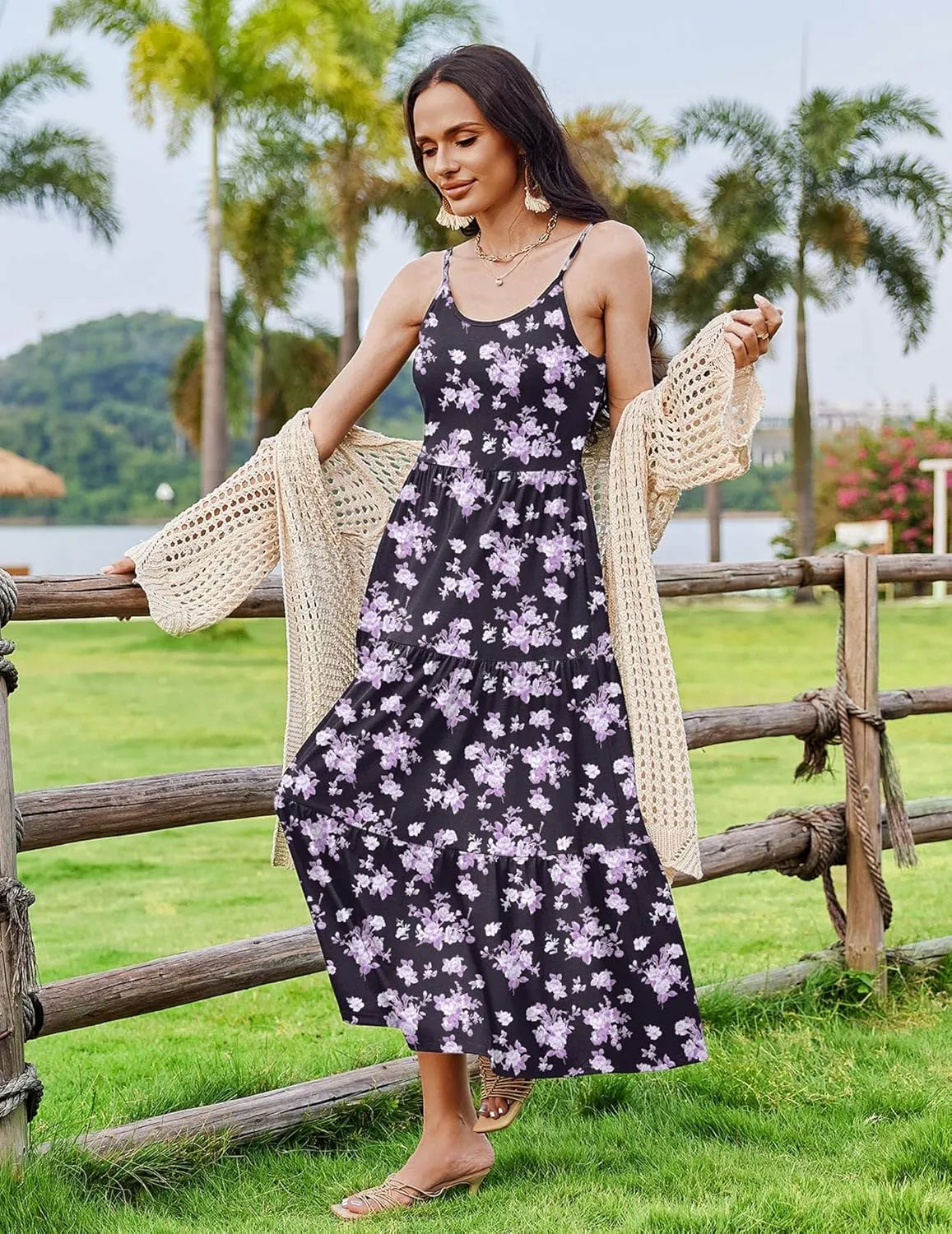 Zeagoo Womens Long Dress Adjustable Strap Floral Casual Dress