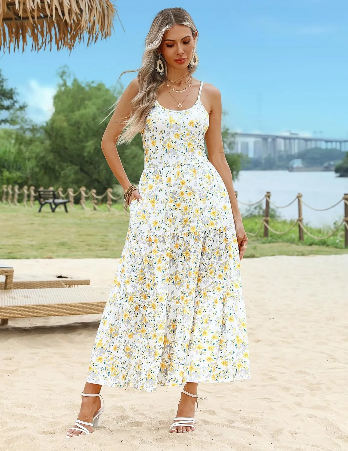 Zeagoo Womens Long Dress Adjustable Strap Floral Casual Dress