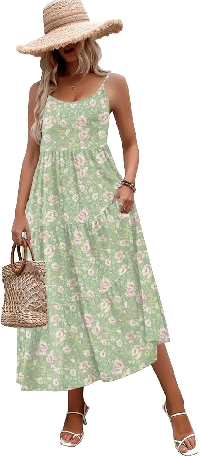 Zeagoo Womens Long Dress Adjustable Strap Floral Casual Dress