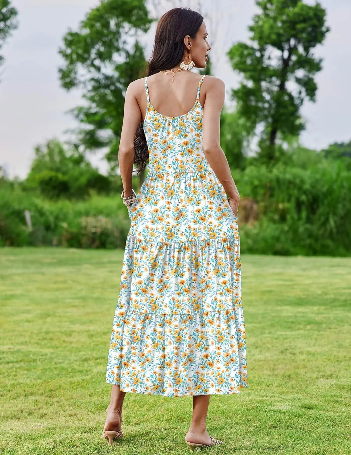 Zeagoo Womens Long Dress Adjustable Strap Floral Casual Dress