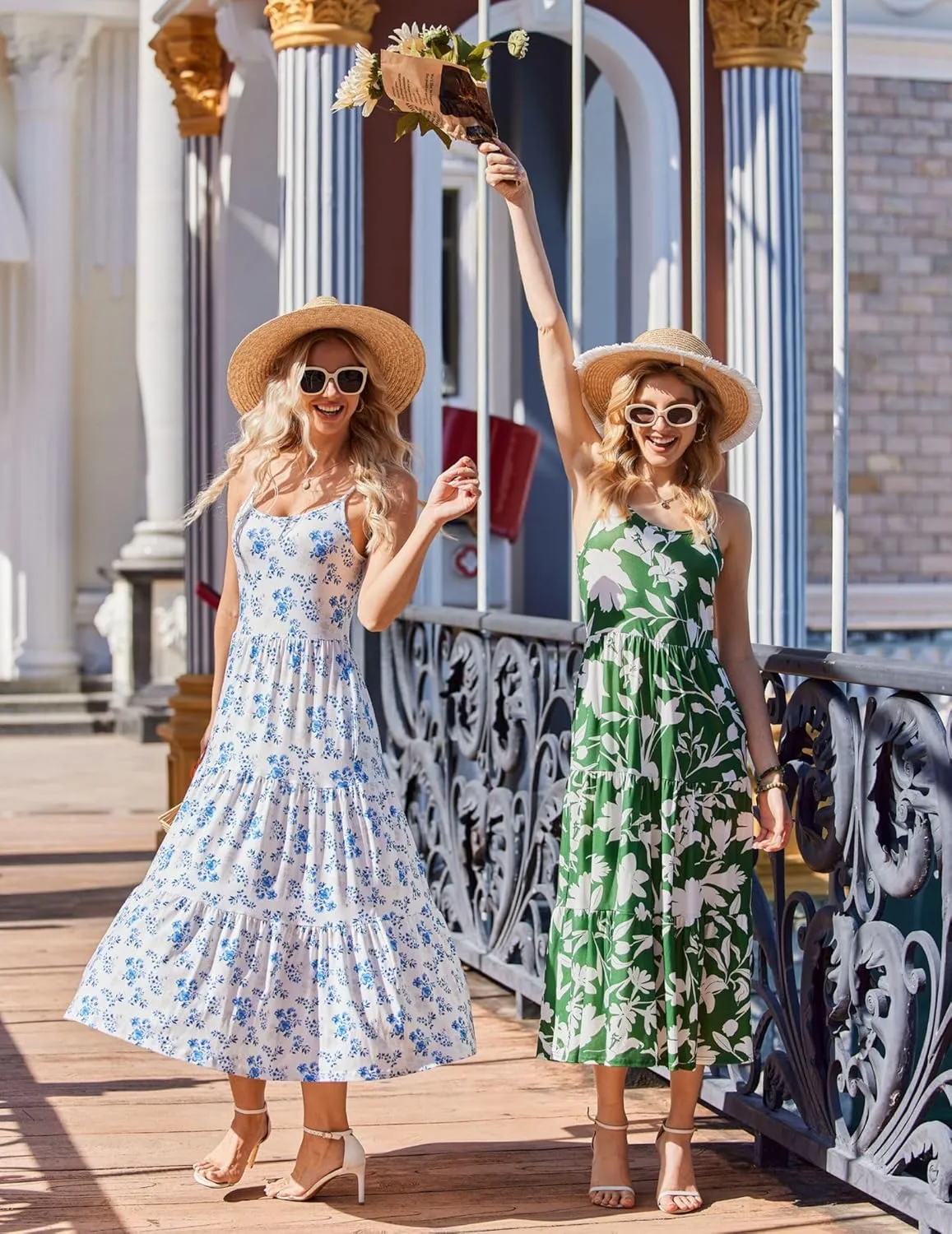Zeagoo Womens Long Dress Adjustable Strap Floral Casual Dress