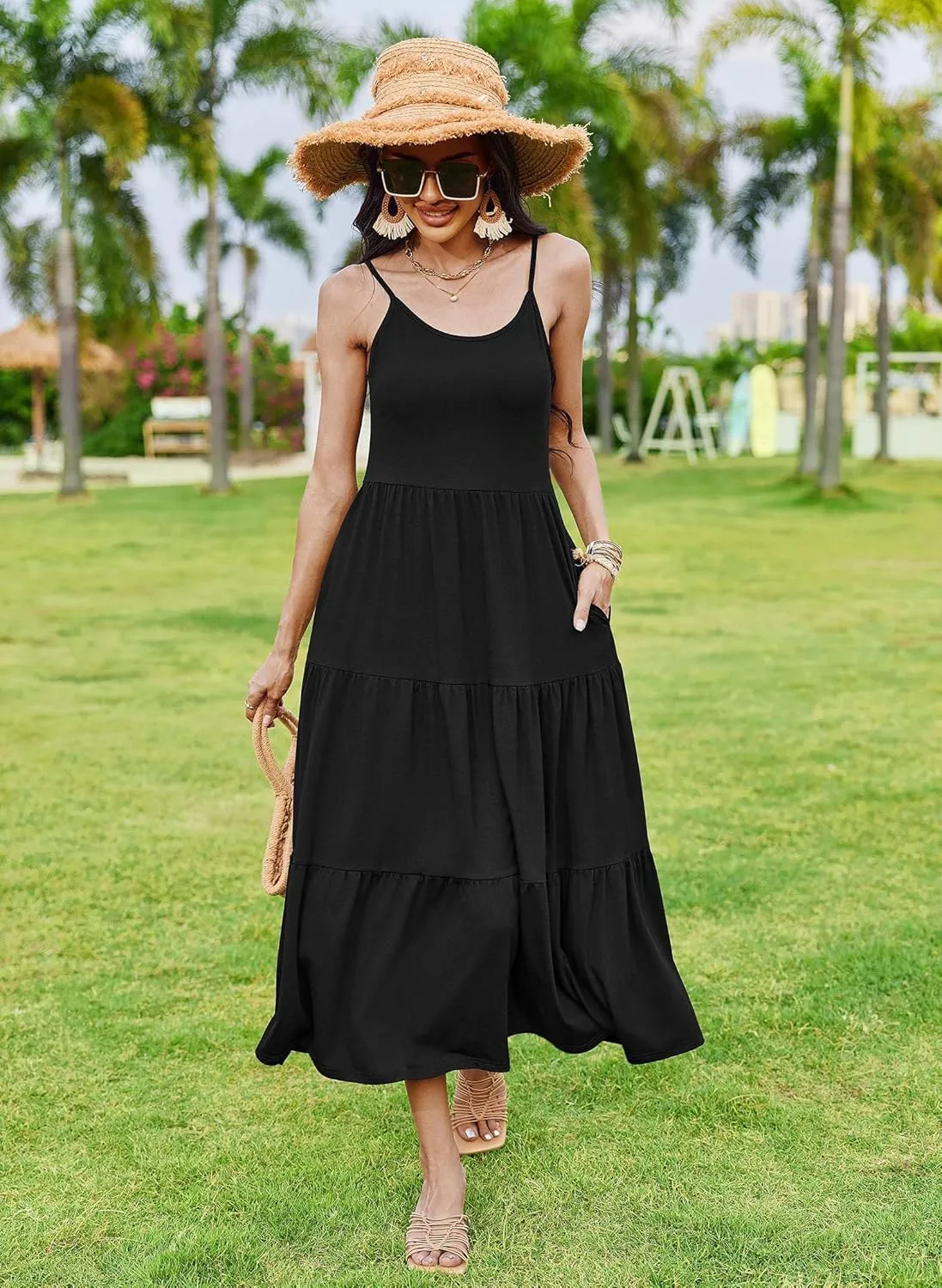 Zeagoo Womens Long Dress Adjustable Strap Floral Casual Dress