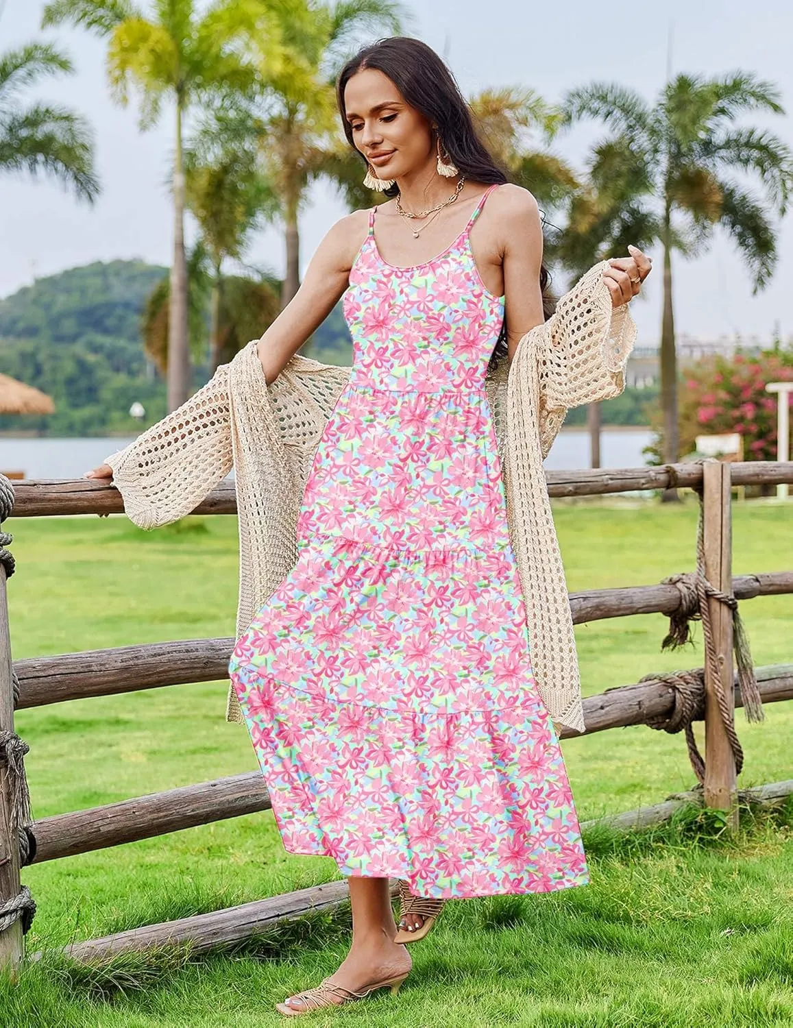 Zeagoo Womens Long Dress Adjustable Strap Floral Casual Dress