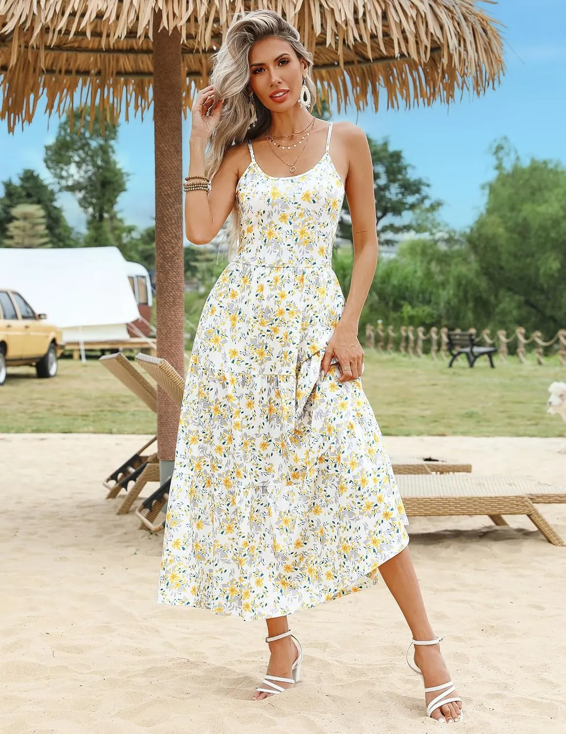 Zeagoo Womens Long Dress Adjustable Strap Floral Casual Dress