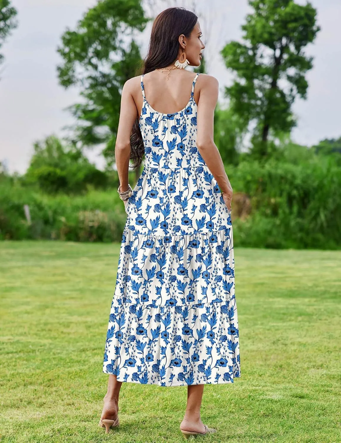 Zeagoo Womens Long Dress Adjustable Strap Floral Casual Dress