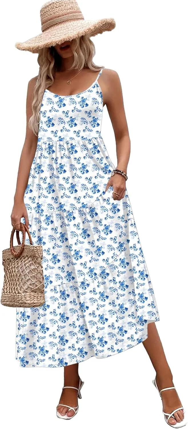 Zeagoo Womens Long Dress Adjustable Strap Floral Casual Dress