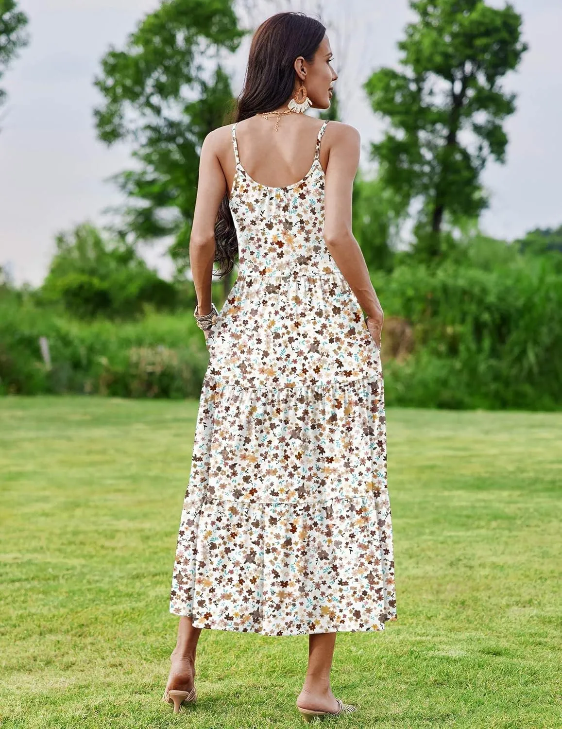 Zeagoo Womens Long Dress Adjustable Strap Floral Casual Dress