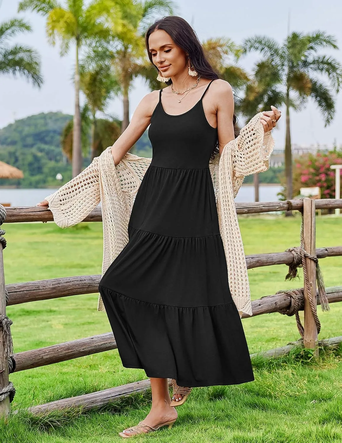 Zeagoo Womens Long Dress Adjustable Strap Floral Casual Dress