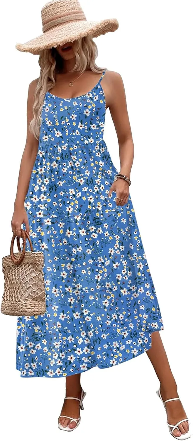 Zeagoo Womens Long Dress Adjustable Strap Floral Casual Dress