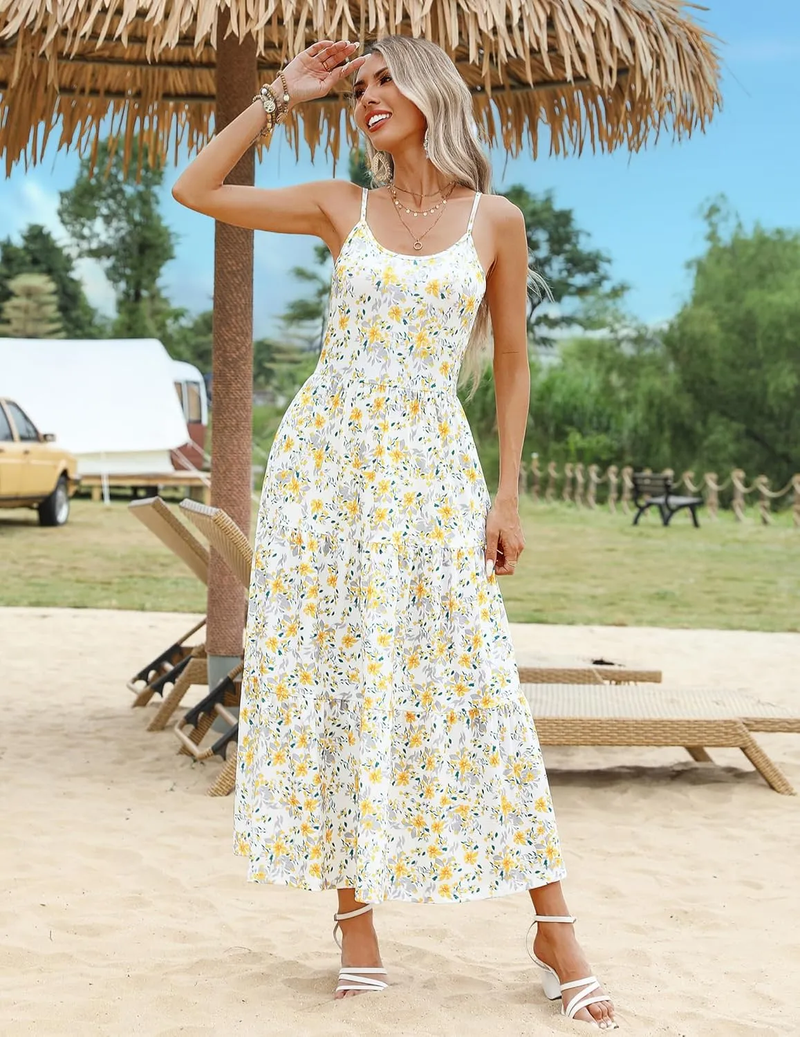 Zeagoo Womens Long Dress Adjustable Strap Floral Casual Dress