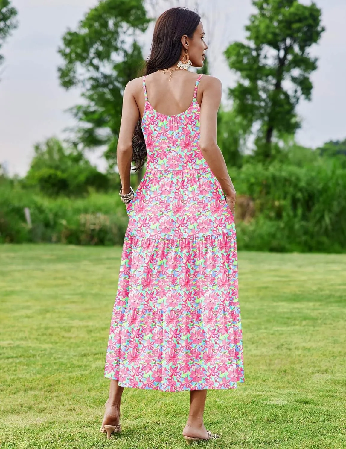 Zeagoo Womens Long Dress Adjustable Strap Floral Casual Dress