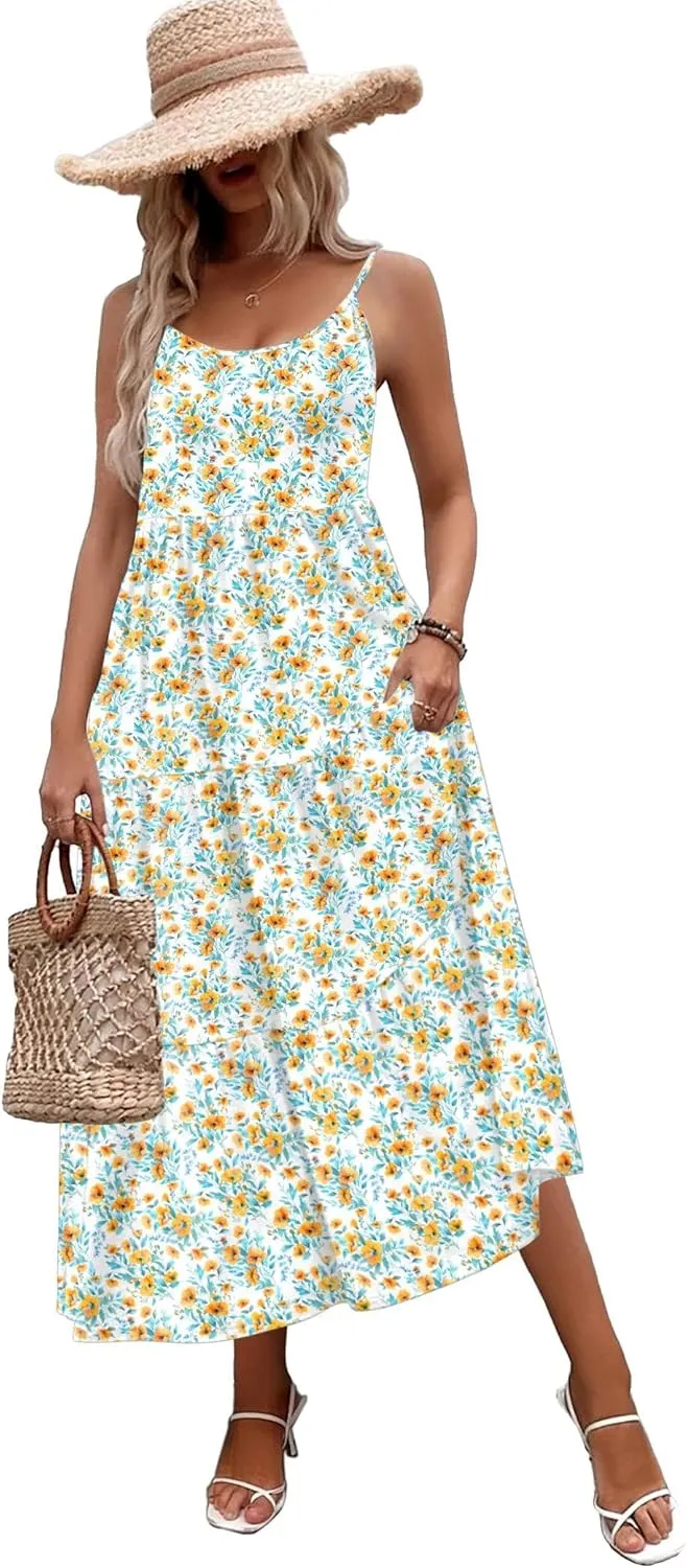 Zeagoo Womens Long Dress Adjustable Strap Floral Casual Dress
