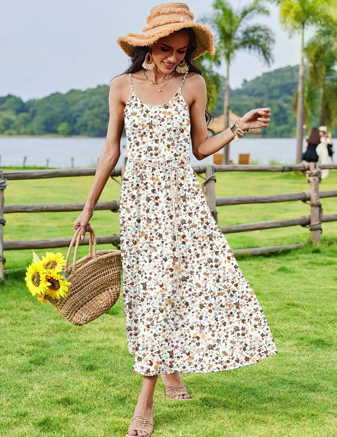 Zeagoo Womens Long Dress Adjustable Strap Floral Casual Dress