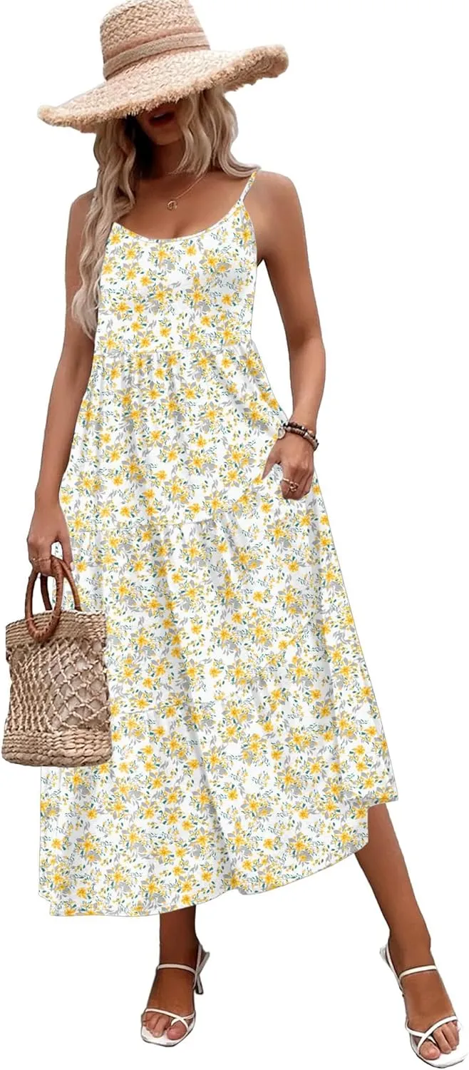 Zeagoo Womens Long Dress Adjustable Strap Floral Casual Dress