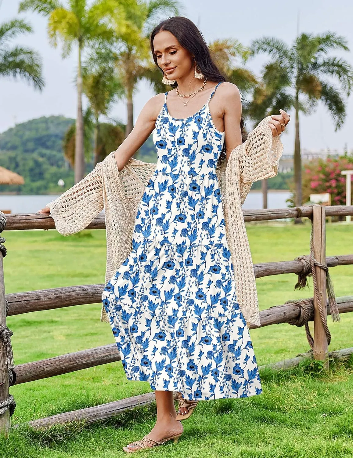 Zeagoo Womens Long Dress Adjustable Strap Floral Casual Dress
