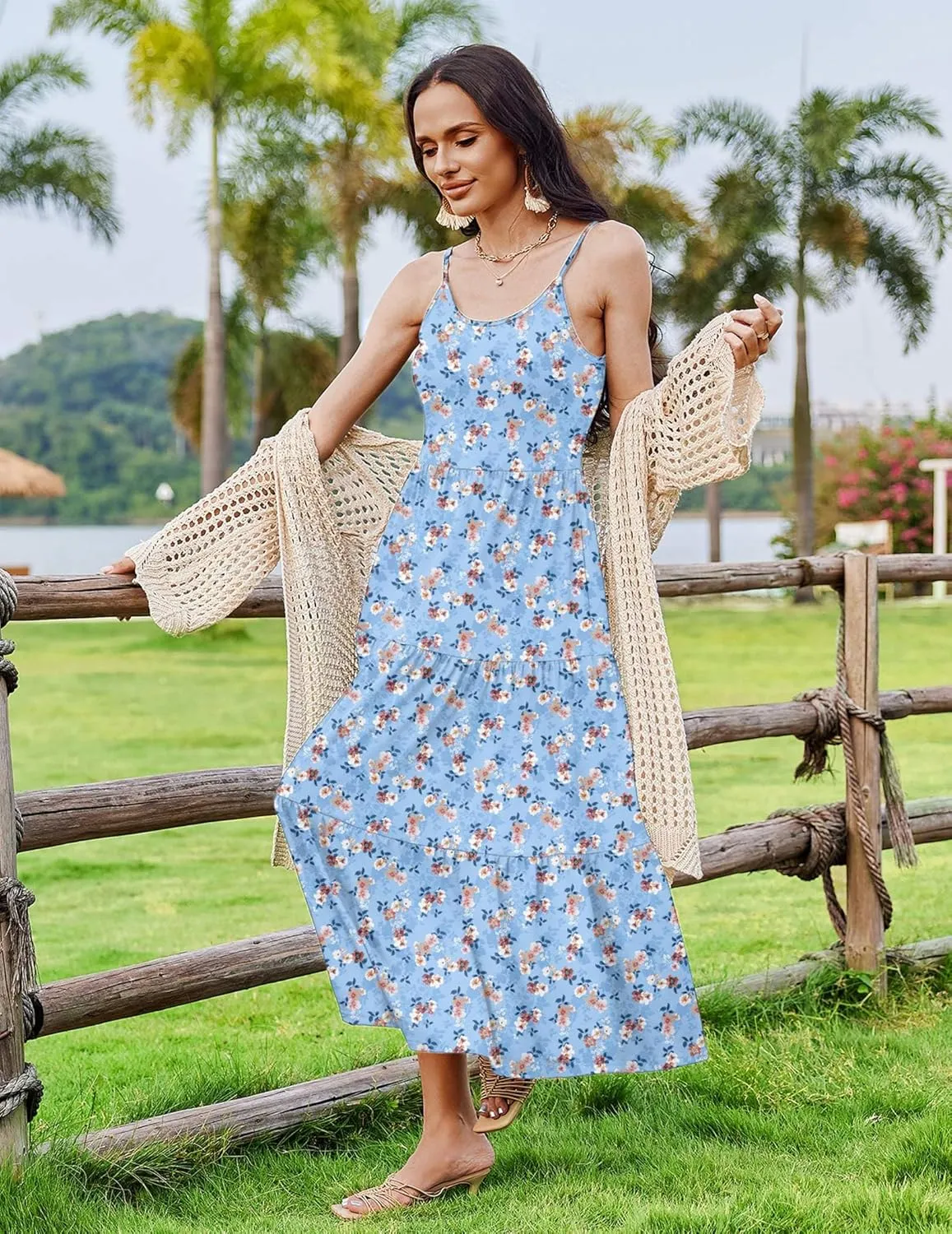 Zeagoo Womens Long Dress Adjustable Strap Floral Casual Dress