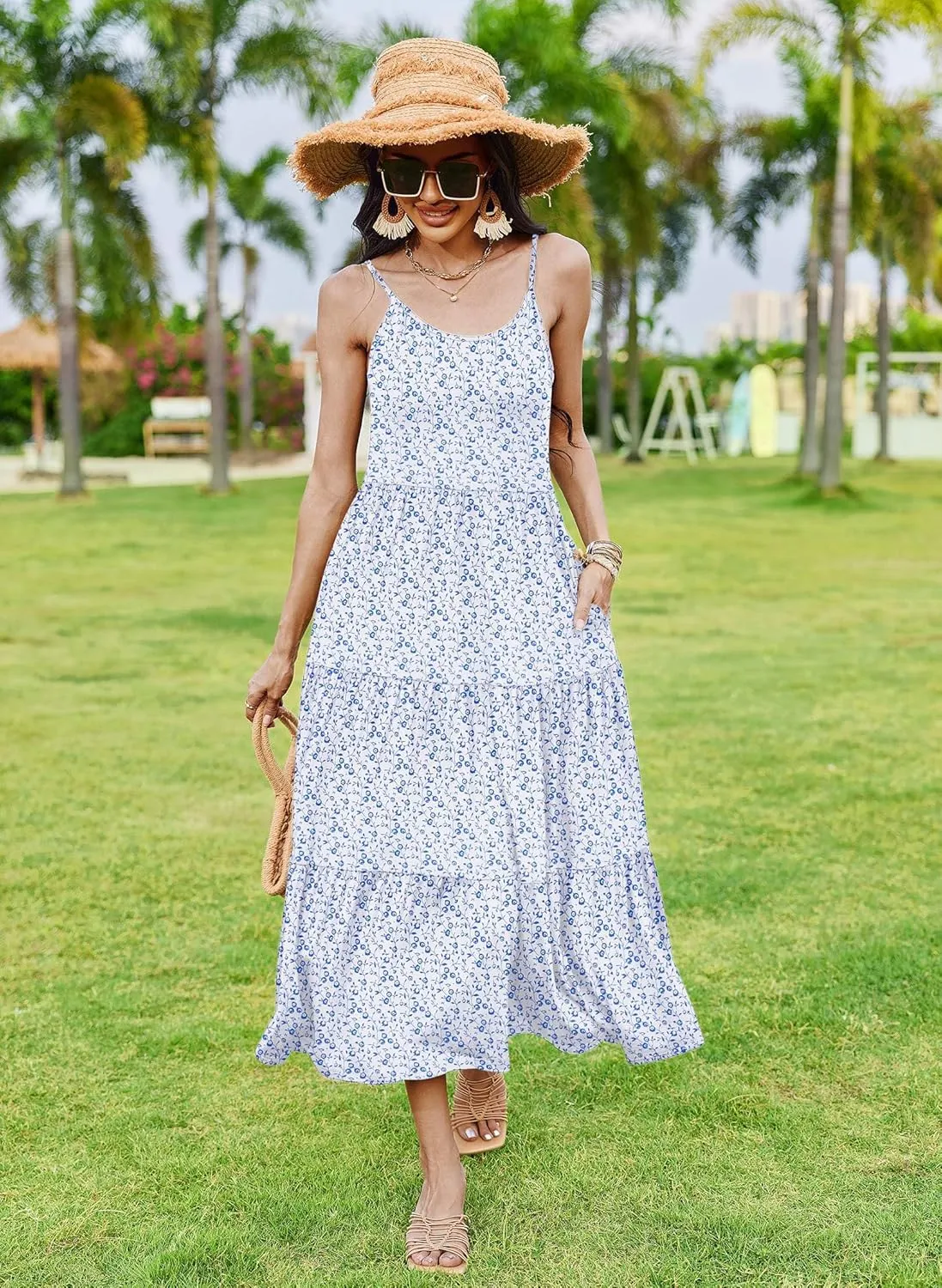 Zeagoo Womens Long Dress Adjustable Strap Floral Casual Dress