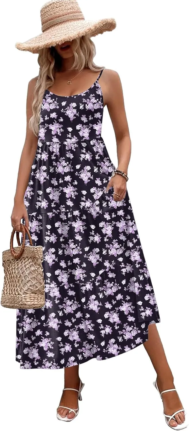Zeagoo Womens Long Dress Adjustable Strap Floral Casual Dress