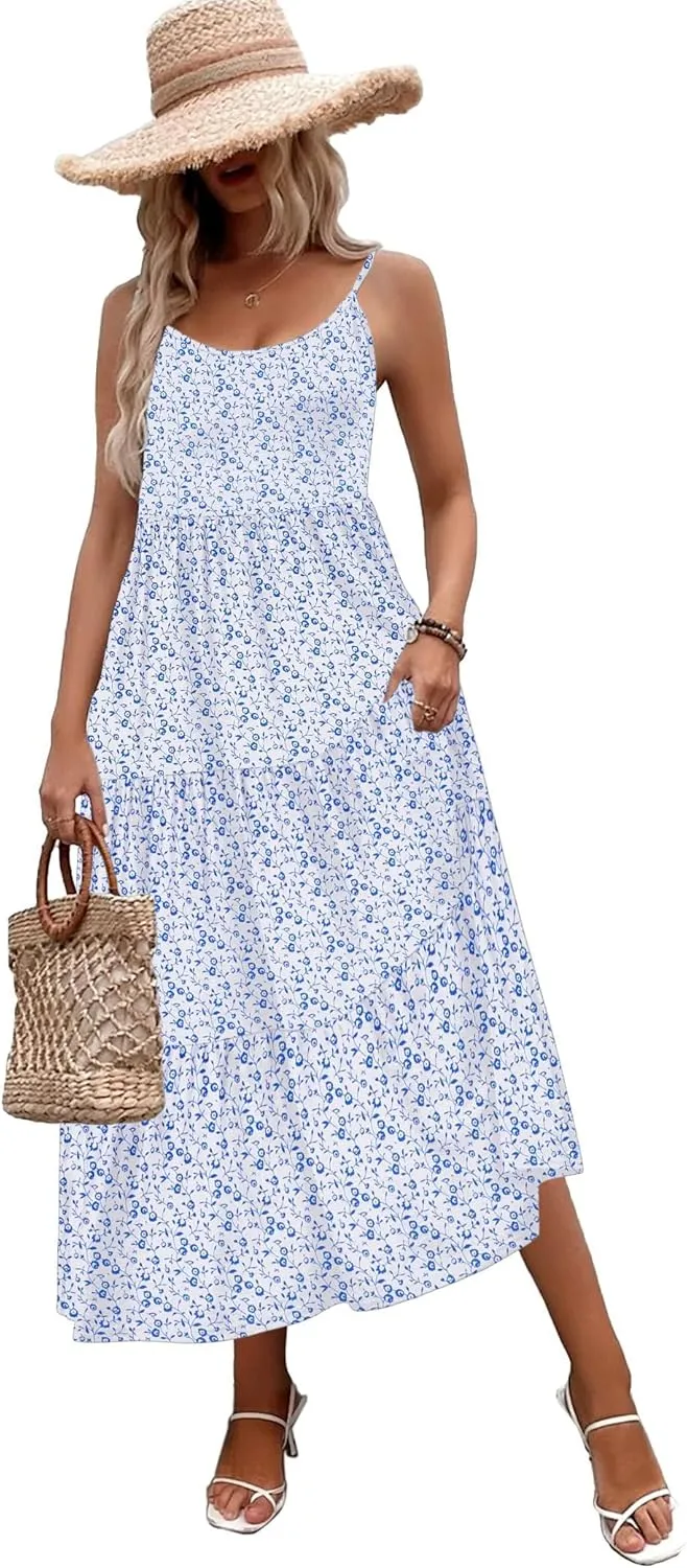 Zeagoo Womens Long Dress Adjustable Strap Floral Casual Dress