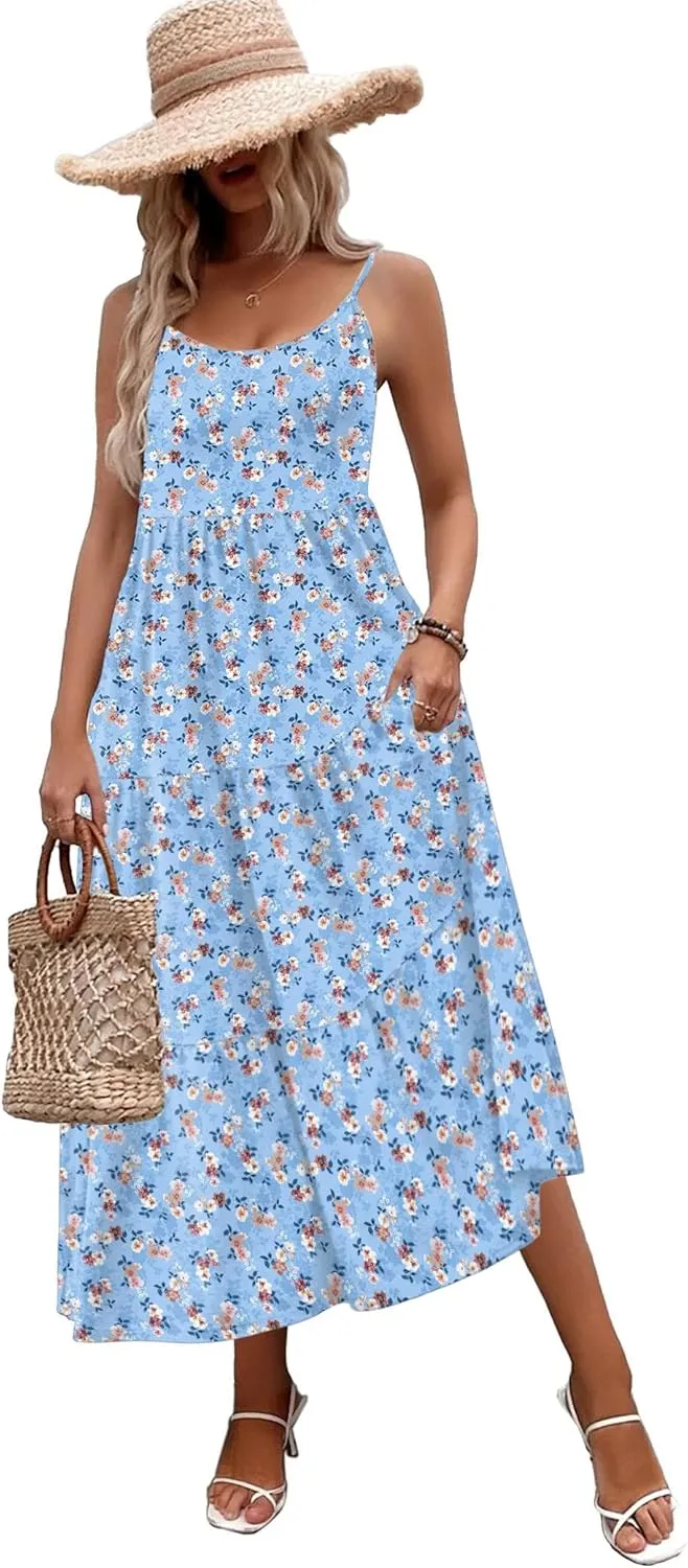 Zeagoo Womens Long Dress Adjustable Strap Floral Casual Dress