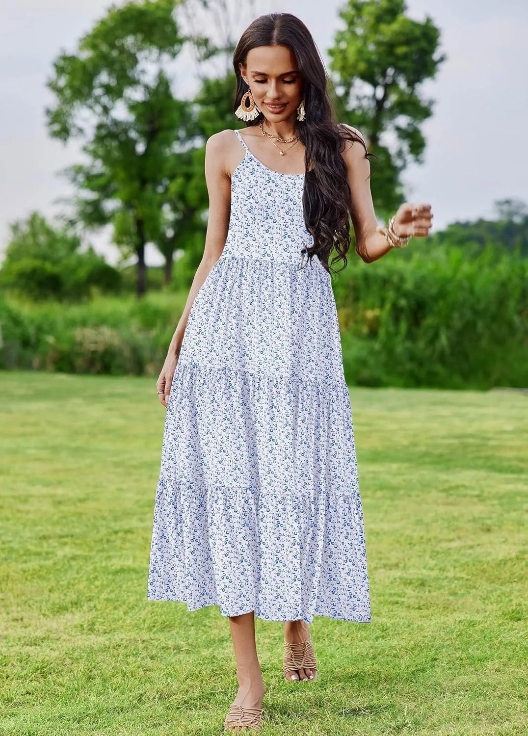 Zeagoo Womens Long Dress Adjustable Strap Floral Casual Dress