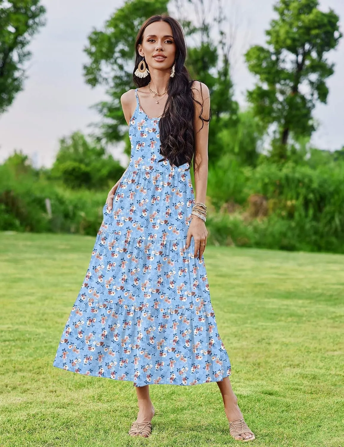 Zeagoo Womens Long Dress Adjustable Strap Floral Casual Dress