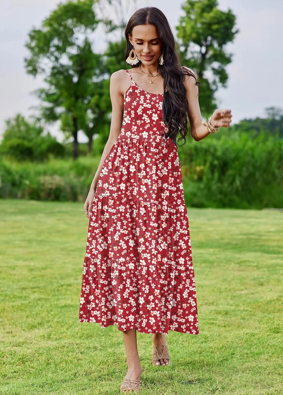 Zeagoo Womens Long Dress Adjustable Strap Floral Casual Dress