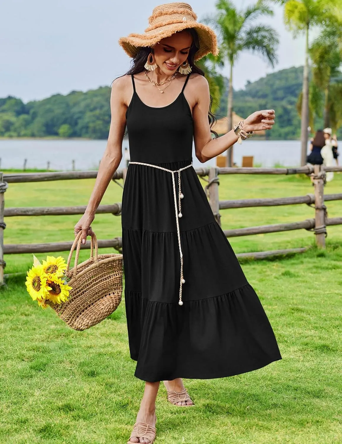 Zeagoo Womens Long Dress Adjustable Strap Floral Casual Dress