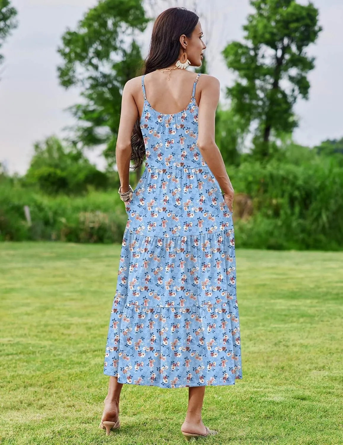 Zeagoo Womens Long Dress Adjustable Strap Floral Casual Dress
