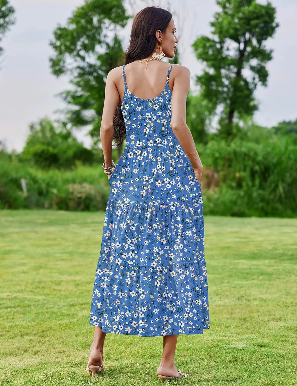 Zeagoo Womens Long Dress Adjustable Strap Floral Casual Dress