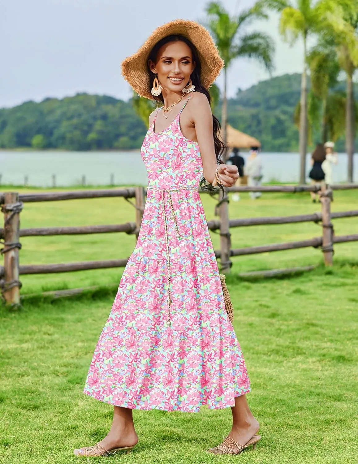 Zeagoo Womens Long Dress Adjustable Strap Floral Casual Dress