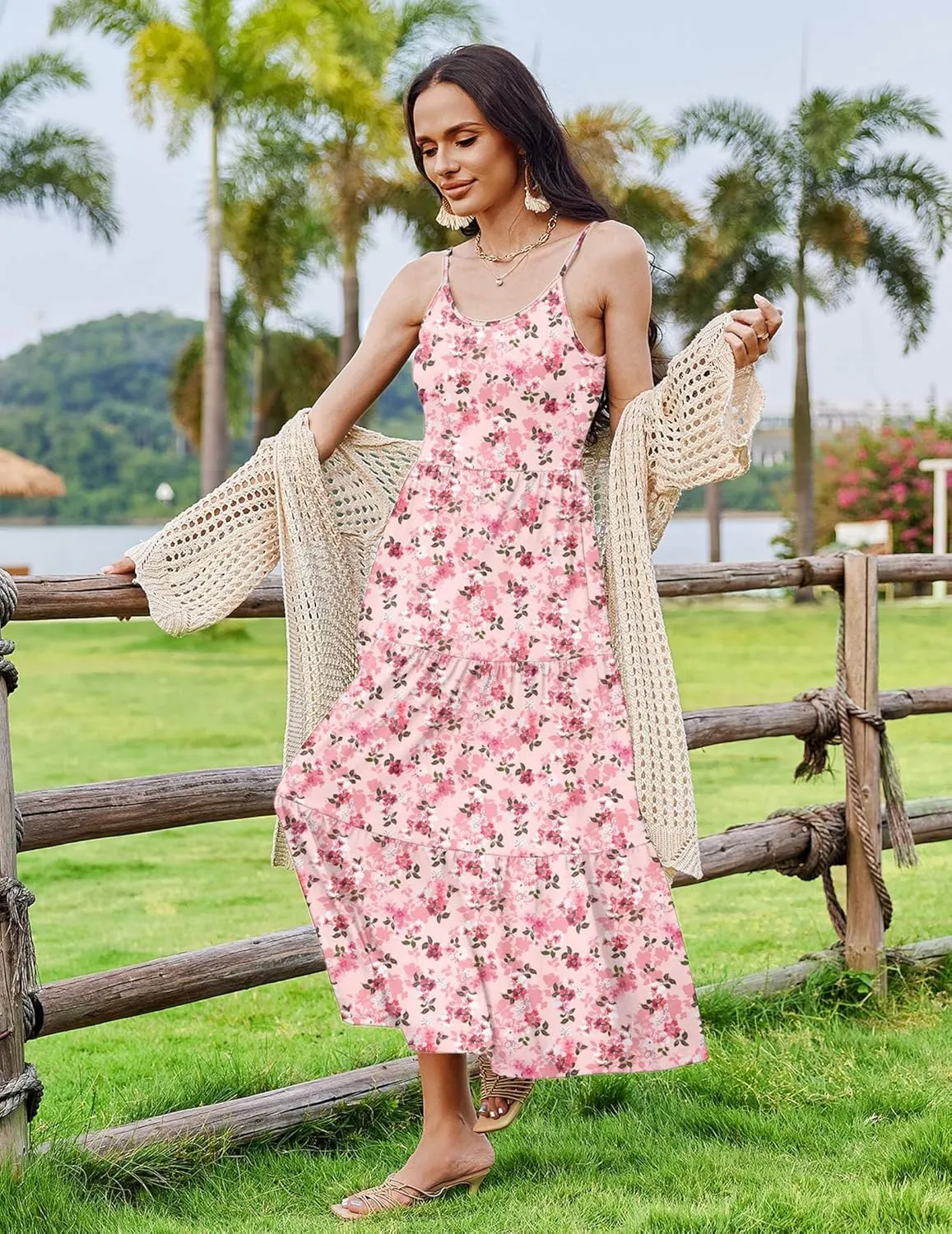 Zeagoo Womens Long Dress Adjustable Strap Floral Casual Dress