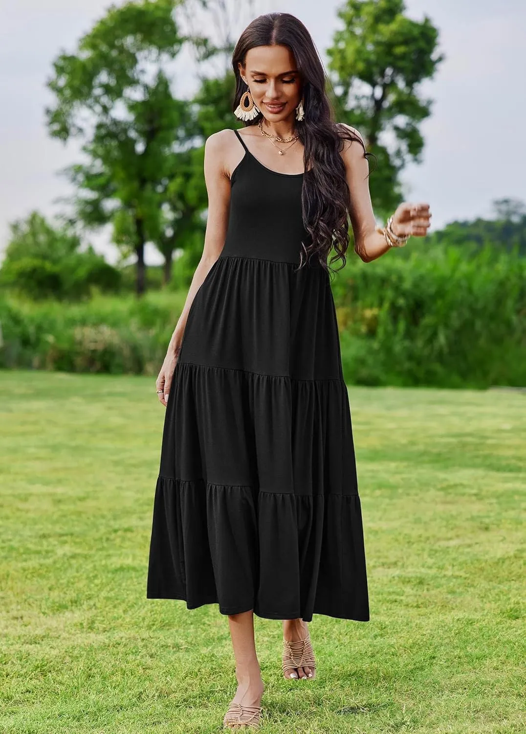 Zeagoo Womens Long Dress Adjustable Strap Floral Casual Dress