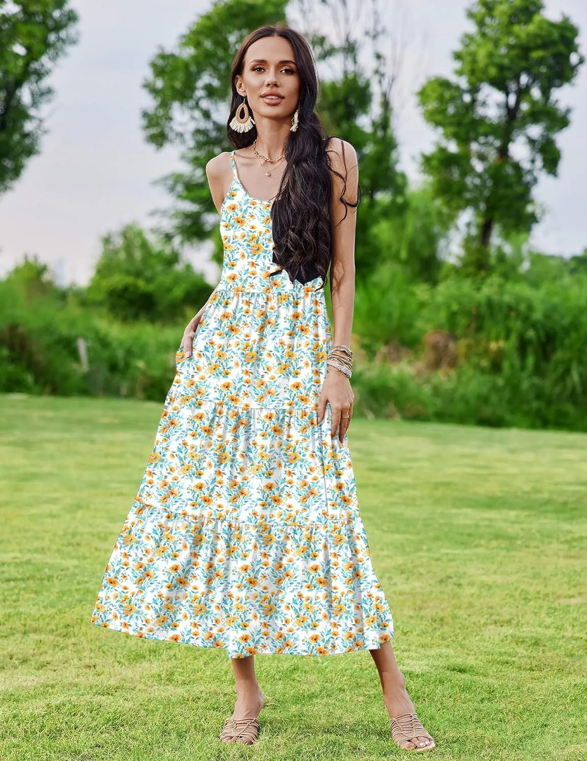 Zeagoo Womens Long Dress Adjustable Strap Floral Casual Dress